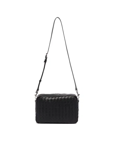 Bottega Veneta Black Leather Intrecciato Camera Bag In Pink