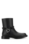 Bottega Veneta Women Black Ankle Boots With Metallic Detail On The Side And Applied Laces In Leather In Multi