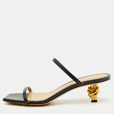 Pre-owned Bottega Veneta Black Leather Knot Detail Heel Slide Sandals Size 40