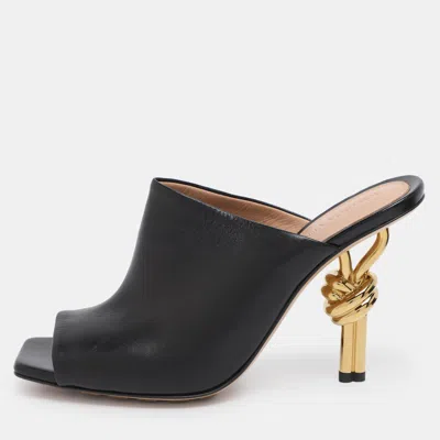 Pre-owned Bottega Veneta Black Leather Knot Heel Mules Size 37