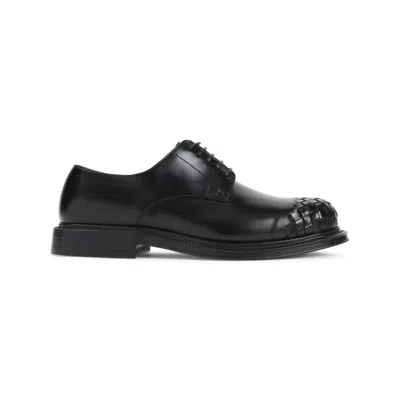 BOTTEGA VENETA BLACK LEATHER LACE UP SHOES