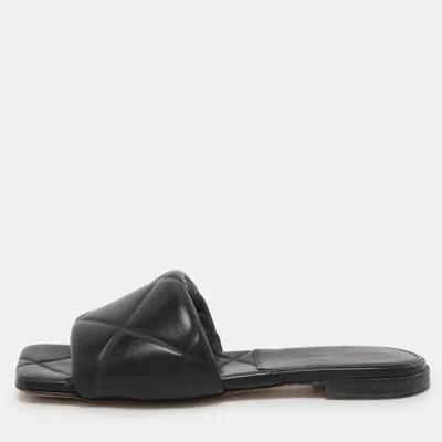 Pre-owned Bottega Veneta Black Leather Lido Flats Size 37