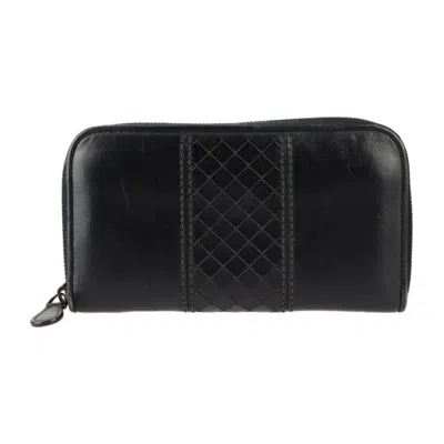 Pre-owned Bottega Veneta Black Leather Long Wallet (bi-fold) ()