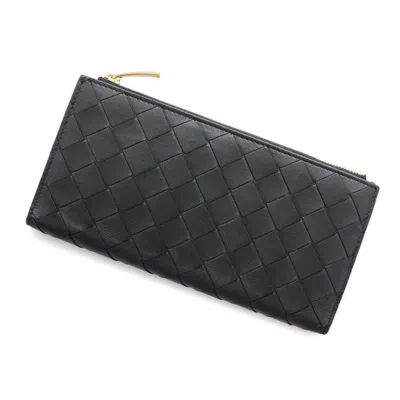 Pre-owned Bottega Veneta Black Leather Long Wallet (bi-fold) ()