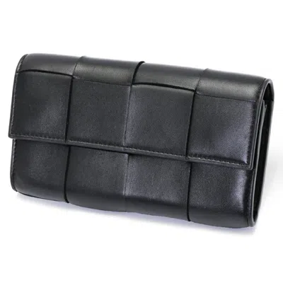 Pre-owned Bottega Veneta Black Leather Long Wallet (bi-fold) ()
