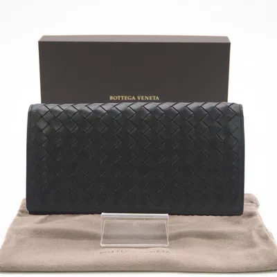 Pre-owned Bottega Veneta Black Leather Long Wallet (bi-fold) ()