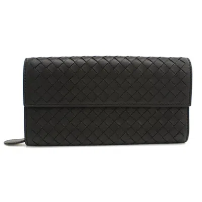 Pre-owned Bottega Veneta Black Leather Long Wallet (bi-fold) ()