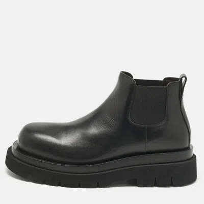 Pre-owned Bottega Veneta Black Leather Lug Chelsea Boots Size 44