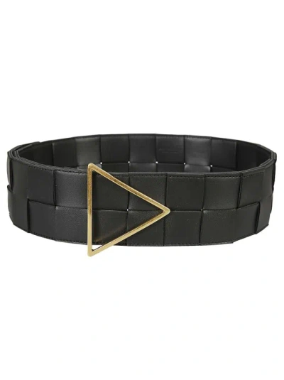 Bottega Veneta Black Leather Maxi Intreccio Triangle-buckle Belt