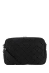 Bottega Veneta Black Leather Medium Camera Crossbody Bag In Blacksilver