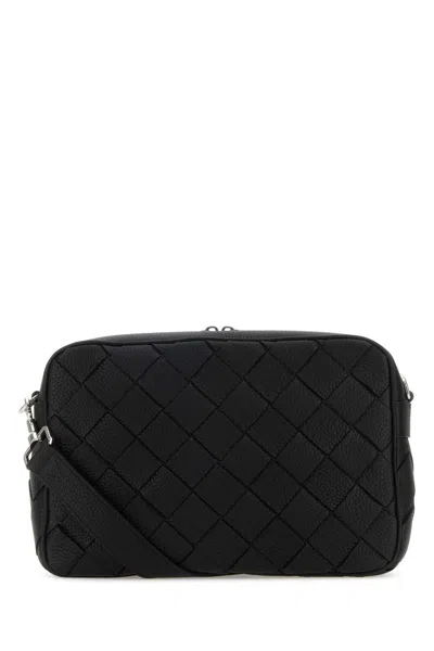 Bottega Veneta Black Leather Medium Camera Crossbody Bag In Blacksilver