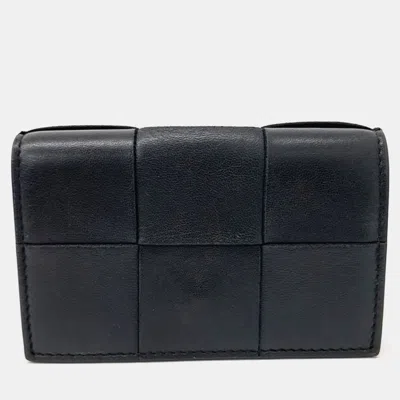 Pre-owned Bottega Veneta Black Leather Mesh Business Card Case