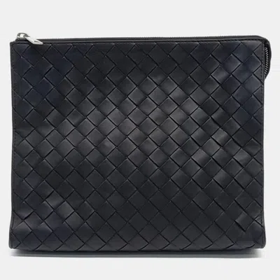 Pre-owned Bottega Veneta Black Leather Mesh Clutch