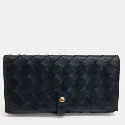 Pre-owned Bottega Veneta Black Leather Mesh Long Wallet