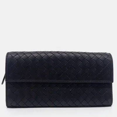 Pre-owned Bottega Veneta Black Leather Mesh Long Wallet