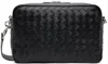 Bottega Veneta Black Leather Messenger Bag In 8803-black-silver