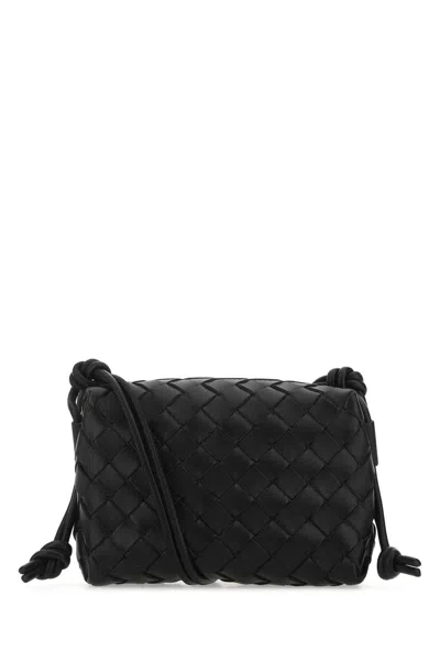 Bottega Veneta Black Leather Mini Loop Crossbody Bag In Blackgold