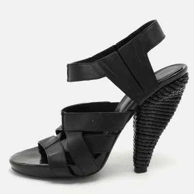 Pre-owned Bottega Veneta Black Leather Strappy Sandals Size 36.5