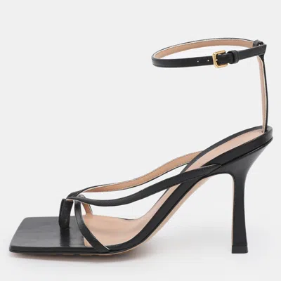 Pre-owned Bottega Veneta Black Leather Stretch Ankle Strap Sandals Size 36