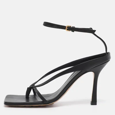 Pre-owned Bottega Veneta Black Leather Stretch Square Ankle Strap Sandals Size 38