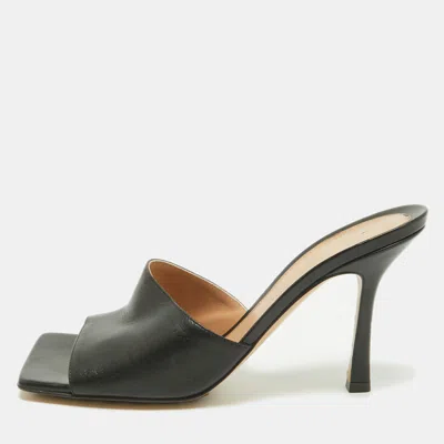 Pre-owned Bottega Veneta Black Leather Stretch Square Toe Slide Sandals Size 39