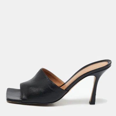 Pre-owned Bottega Veneta Black Leather Stretch Square Toe Slide Sandals Size 40