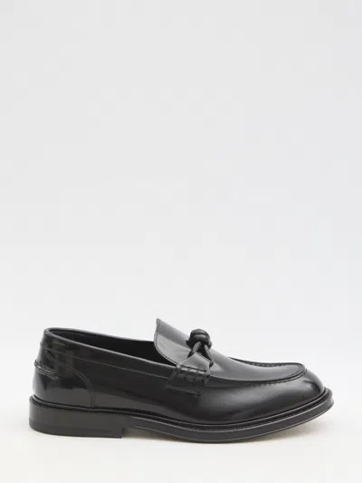 Bottega Veneta Black Leather Tie Loafers