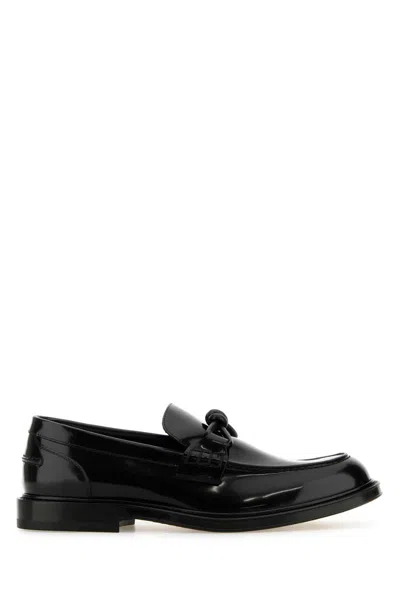 Bottega Veneta Black Leather Tie Loafers