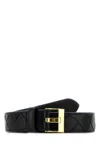 Bottega Veneta Black Belt With All-over Intreccio Motif In Leather Woman In Black