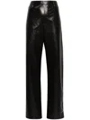 Bottega Veneta Black Low-waist Straight-leg Leather Trousers In Brown