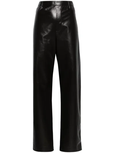 Bottega Veneta Black Low-waist Straight-leg Leather Trousers In Brown