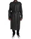 Bottega Veneta Black Leather Men Waterproof Trenchcoat Jacket In Black