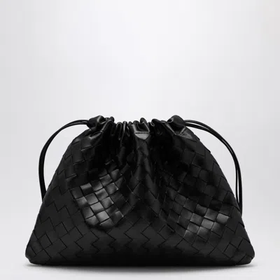 Bottega Veneta Black Medium Clutch Bag With Drawstring In Intrecciato In Blue