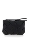 Bottega Veneta Black Medium Clutch With Intreccio Motif In Grained Leather Man In Multicolor