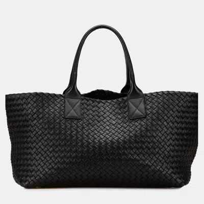 Pre-owned Bottega Veneta Black Medium Lambskin Intreccio Cabat Tote