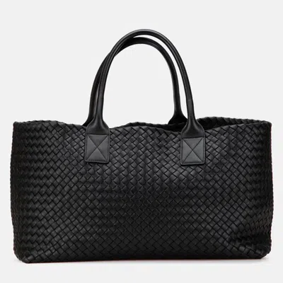 Pre-owned Bottega Veneta Black Medium Lambskin Intreccio Cabat Tote