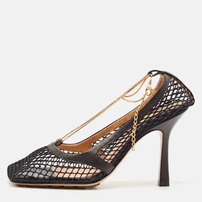 Pre-owned Bottega Veneta Black Mesh And Leather Chain Stretch Pumps Size 35