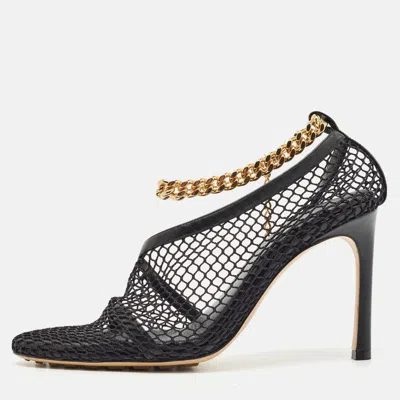 Pre-owned Bottega Veneta Black Mesh And Leather Chunky Chain Ankle Strap Pumps Size 38