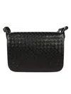 Bottega Veneta Leather Messenger Bag With Adjustable Shoulder Strap In Black