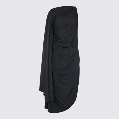 Bottega Veneta Black One-shoulder Draped Midi-dress