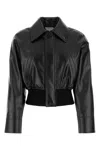 Bottega Veneta Womens Spread-collar Short Leather Blouson Jacket Black