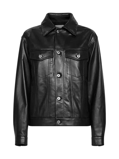 Bottega Veneta Black Nappa Leather Jacket With Intrecciato Leather Bandana