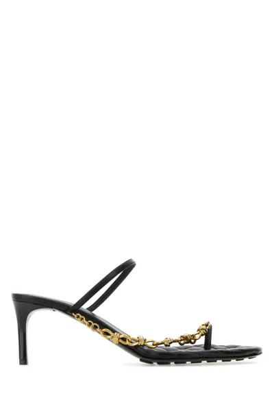 Bottega Veneta Black Nappa Leather Leaf Sandals