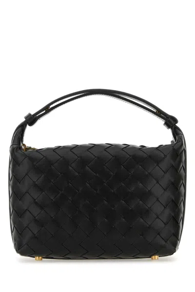 Bottega Veneta Black Nappa Leather Mini Wallace Handbag In Blackgold