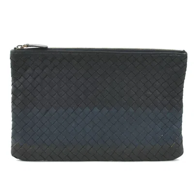 Pre-owned Bottega Veneta Black Navy Leather Clutch Bag Pouch ()