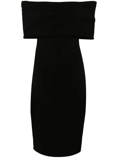 Bottega Veneta Black Off-shoulder Midi Dress