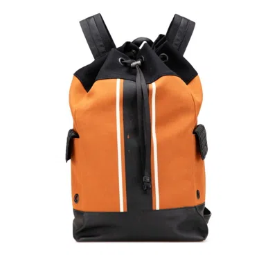 Pre-owned Bottega Veneta Black Orange Canvas Leather Backpack () In Multi