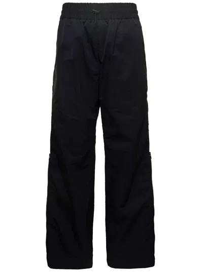 Bottega Veneta Black Oversize Pants With Elastic Drawstring And Blu Details In Nylon Man