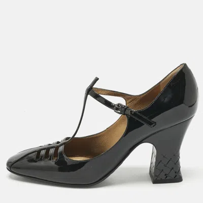 Pre-owned Bottega Veneta Black Patent Leather Cut Out Mary Jane Pumps Size 39.5