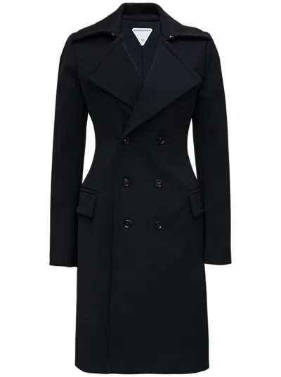 Bottega Veneta Black Peaked Lapel Trench Coat